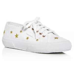 Superga Star 🌟 Embroidered Sneakers Sz 6.5 Wht/Gd